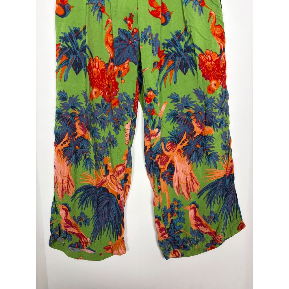 Anthropologie Tropical Bird Floral Smocked Wide Leg Pants Green Size S - Picture 6 of 12
